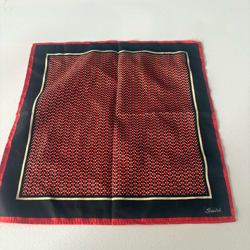 Scotch Brand Vintage Geometric Pattern Pocket Square Bandana Red Black‎ White